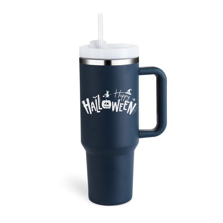 Reisebecher | 1200ML Isolierend Deckel Strohhalm Langlebig Vielseitig-Halloween Dunkelblau-1200 ML-Luzern Mode