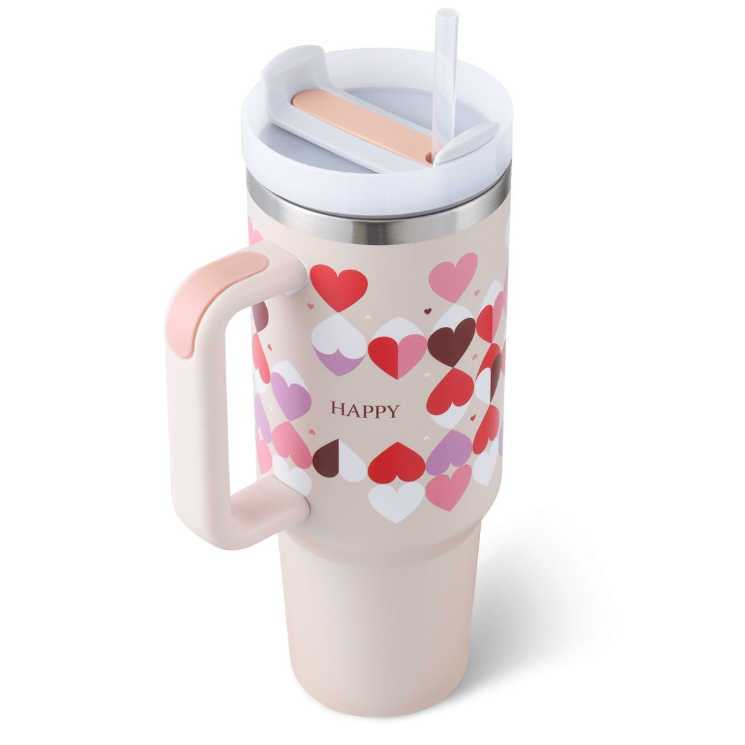 Reisebecher | 1200ML Isolierend Deckel Strohhalm Langlebig Vielseitig-Rosa Liebe A-1200 ML-Luzern Mode