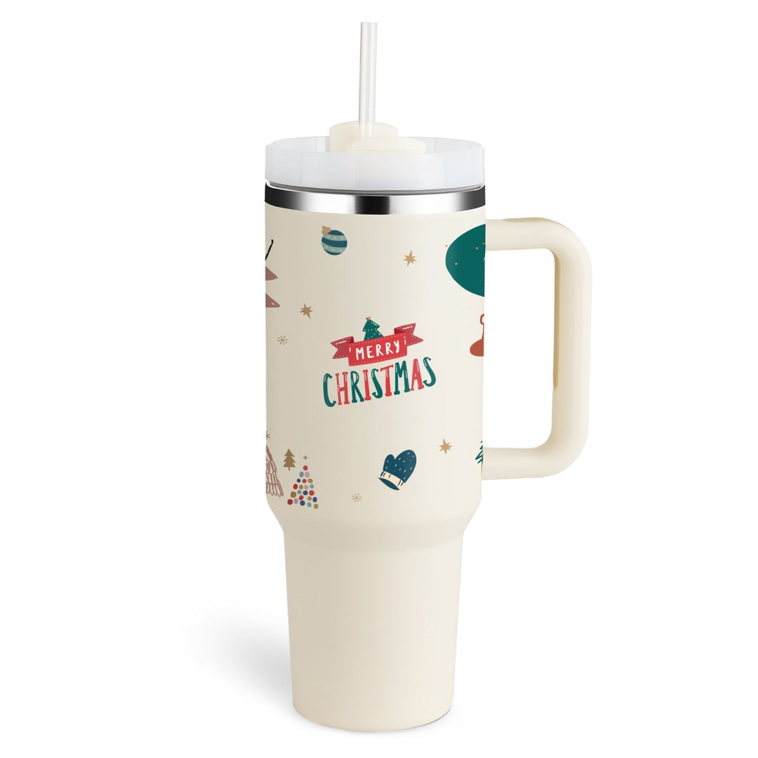 Reisebecher | 1200ML Isolierend Deckel Strohhalm Langlebig Vielseitig-Weihnachtsbeige-1200 ML-Luzern Mode