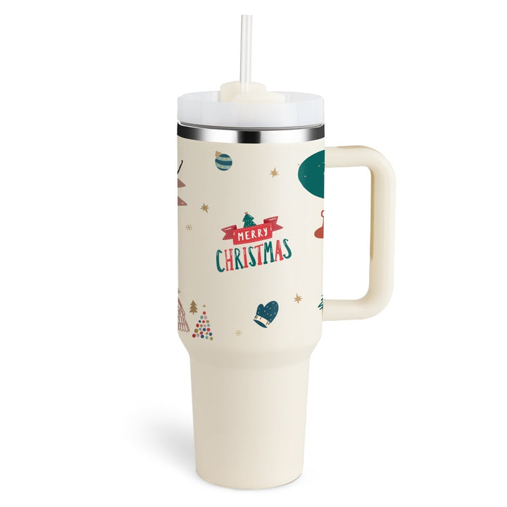 Reisebecher | 1200ML Isolierend Deckel Strohhalm Langlebig Vielseitig-Weihnachtsbeige-1200 ML-Luzern Mode
