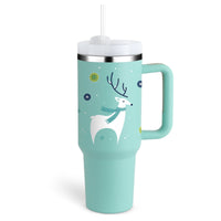 Reisebecher | 1200ML Isolierend Deckel Strohhalm Langlebig Vielseitig-Weihnachtsgrün-1200 ML-Luzern Mode