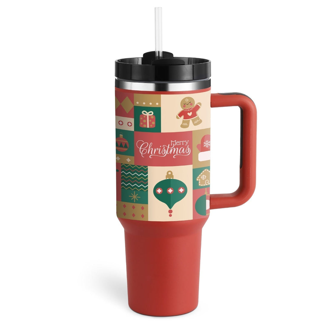 Reisebecher | 1200ML Isolierend Deckel Strohhalm Langlebig Vielseitig-Weihnachtsrot-1200 ML-Luzern Mode