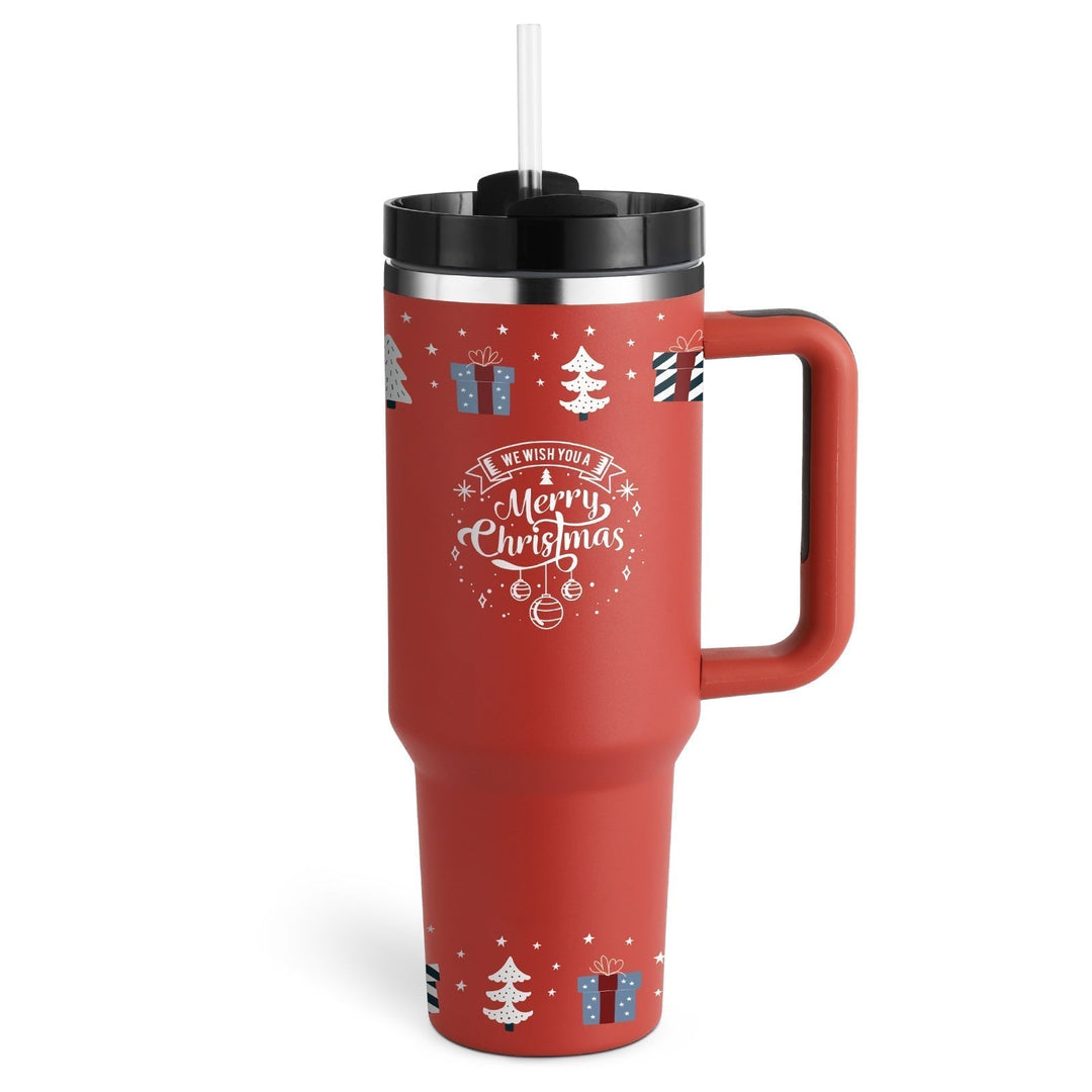 Reisebecher | 1200ML Isolierend Deckel Strohhalm Langlebig Vielseitig-Weihnachtsrot B-1200 ML-Luzern Mode