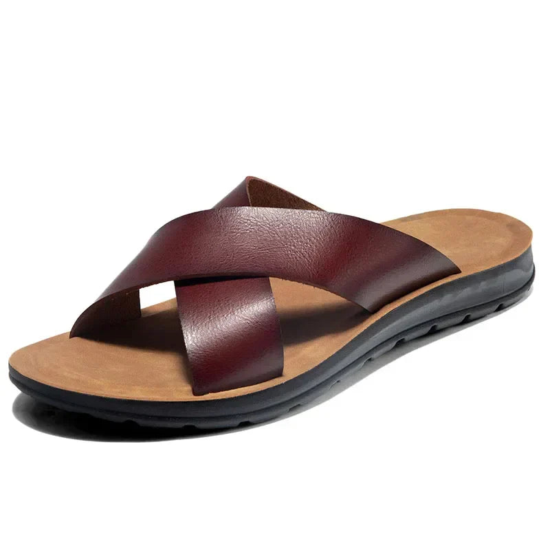 Italienische Herren Pantoletten | Echtes Leder | Einfarbig | Flexibel-Braun-39-Luzern Mode