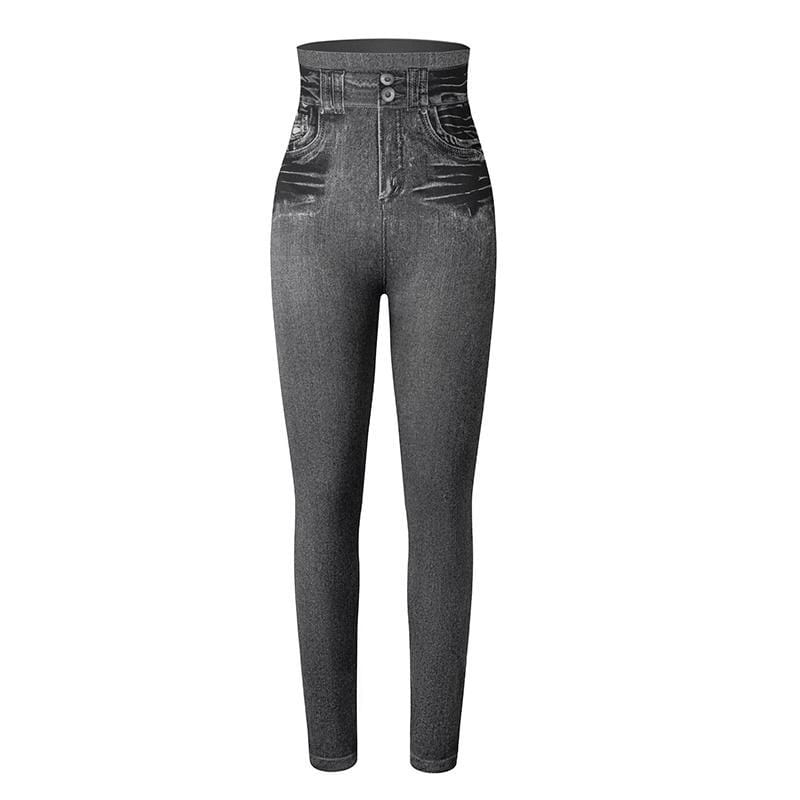 Damen Jeans Leggings mit Hohem Bund und Stretchkomfort-Grau-S-M-Luzern Mode
