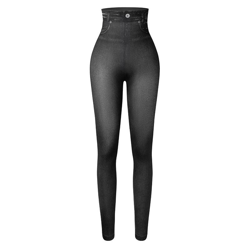 Damen Jeans Leggings mit Hohem Bund und Stretchkomfort-Schwarz-S-M-Luzern Mode