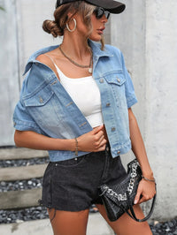 Damen Jeansjacke Kurzarm mit Knopfleiste und Taschen-Luzern Mode
