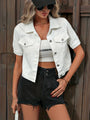 Damen Jeansjacke Kurzarm mit Knopfleiste und Taschen-XS-Weiß-Luzern Mode
