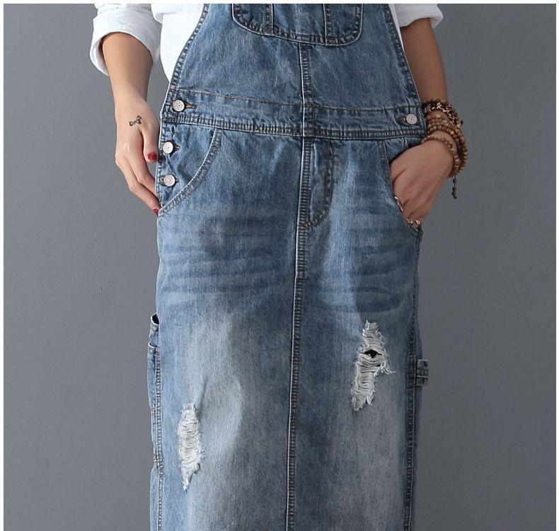 Damen Latzkleid aus Denim mit Taschen und Schlitz-Design-Luzern Mode
