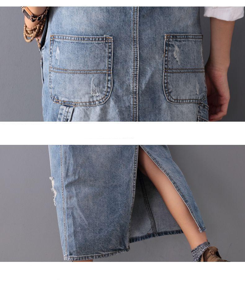 Damen Latzkleid aus Denim mit Taschen und Schlitz-Design-Luzern Mode