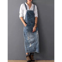 Damen Latzkleid aus Denim mit Taschen und Schlitz-Design-S-Luzern Mode