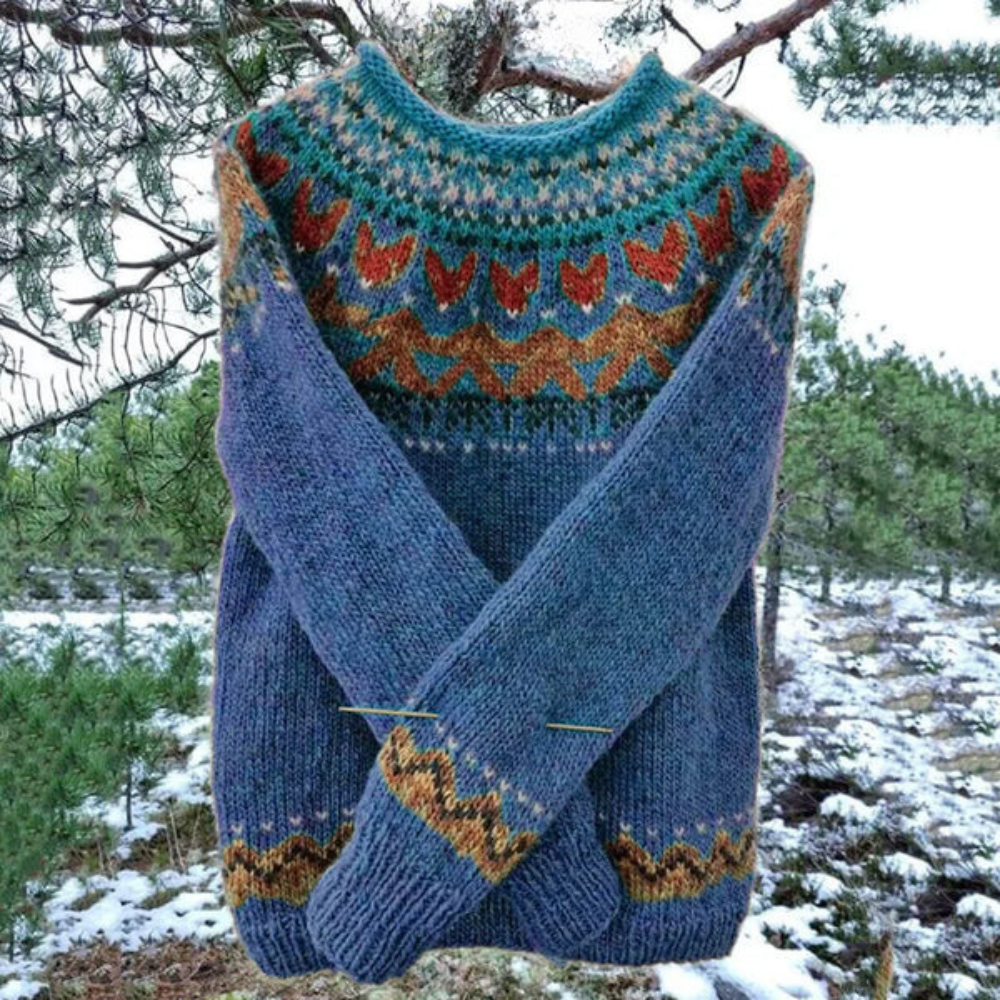Herren Norweger Strickpullover mit Muster Wintermode-Blau-XS-Luzern Mode