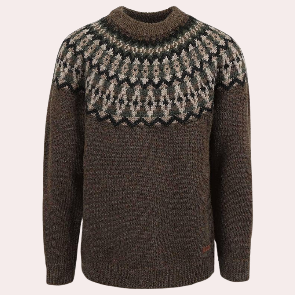 Herren Norweger Strickpullover mit Muster Wintermode-Moosgrün-XS-Luzern Mode