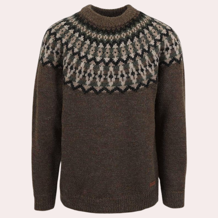 Herren Norweger Strickpullover mit Muster Wintermode-Moosgrün-XS-Luzern Mode