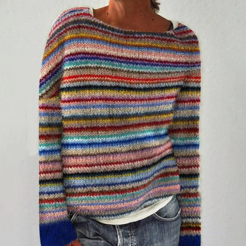 Herren Norweger Strickpullover mit Muster Wintermode-Regenbogenstreifen-XS-Luzern Mode