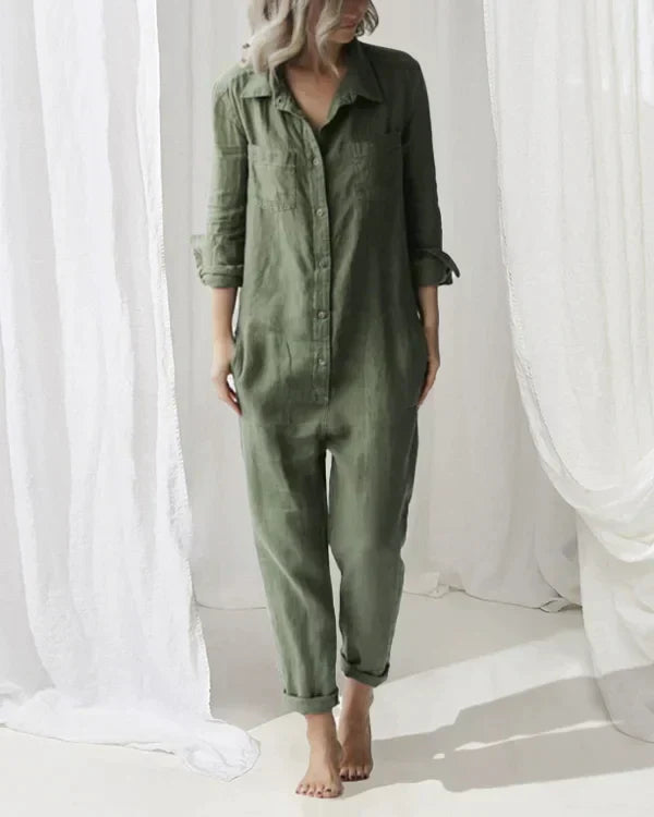 Leinen Jumpsuit Damen - Eleganter Einteiler für Sommer-Grün-S-Luzern Mode