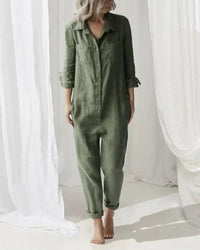 Leinen Jumpsuit Damen - Eleganter Einteiler für Sommer-Grün-S-Luzern Mode
