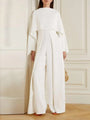 Damen Eleganter Jumpsuit mit Weitem Bein und Cape-Design-Beige-S-Luzern Mode