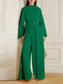 Damen Eleganter Jumpsuit mit Weitem Bein und Cape-Design-Grün-S-Luzern Mode