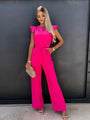 Damen Sommer Jumpsuit | Reißverschluss | Gürtel | Kurze Ärmel | Einfarbig-Rosa-S-Luzern Mode