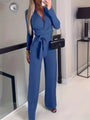 Eleganter Damen Jumpsuit mit Gürtel für besondere Anlässe-Blau-S-Luzern Mode