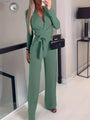 Eleganter Damen Jumpsuit mit Gürtel für besondere Anlässe-Grün-S-Luzern Mode