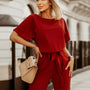 Damen Jumpsuit mit Gürtel - Eleganter Einteiler für Büro-XS-Rot-Luzern Mode