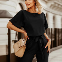 Damen Jumpsuit mit Gürtel - Eleganter Einteiler für Büro-XS-Schwarz-Luzern Mode