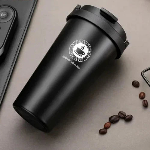 Kaffeebecher für unterwegs | Thermo | Doppelwandig | Isolierend | Stilvoll | Langlebig-Schwarz-Luzern Mode