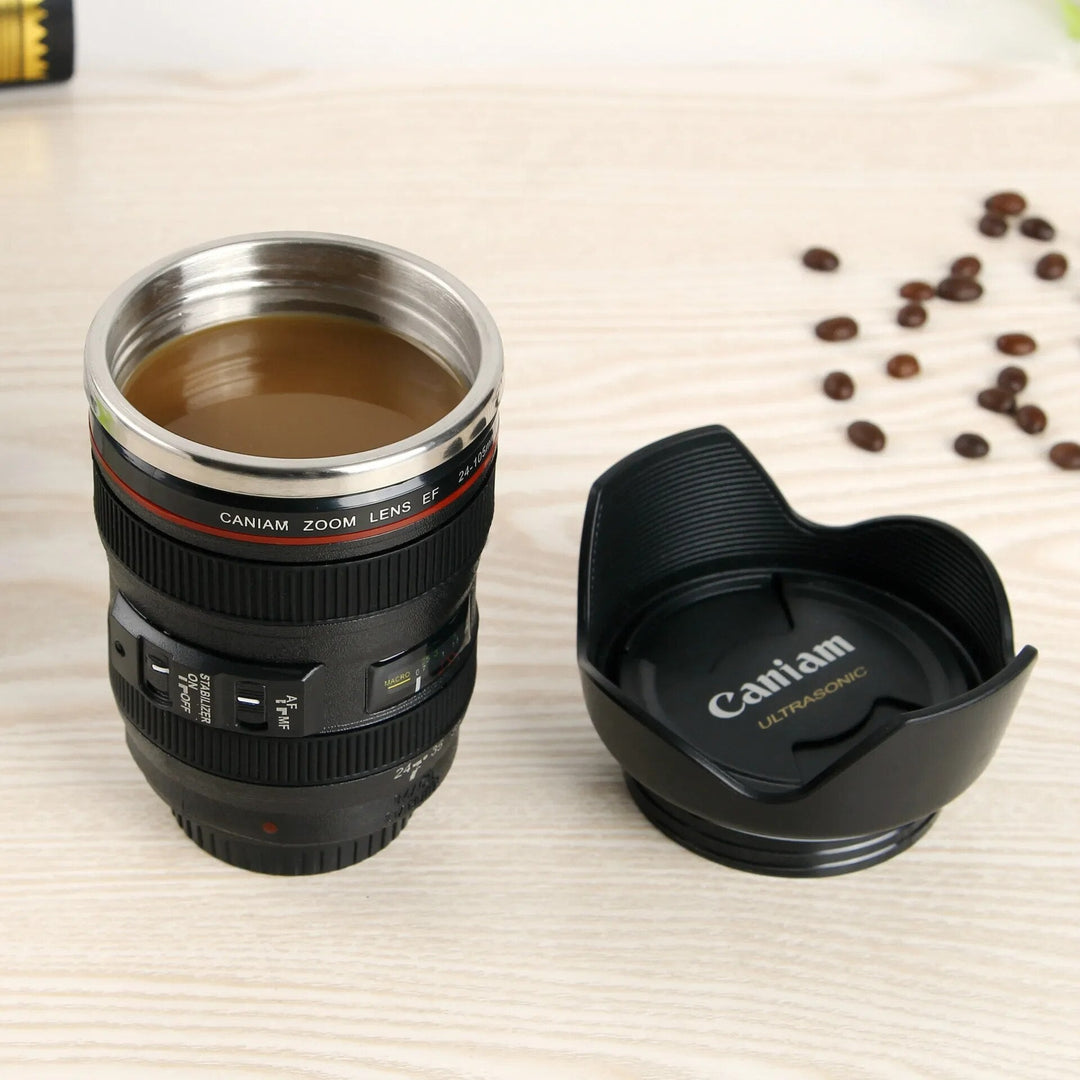 Kaffee Thermobecher | Einzigartig | Kameralinsen-Optik | Doppelwandig | 400ml | Stilvoll-Luzern Mode