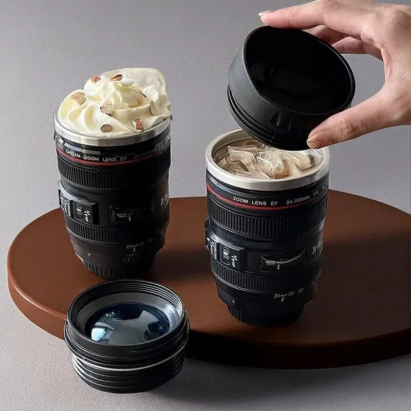 Kaffee Thermobecher | Einzigartig | Kameralinsen-Optik | Doppelwandig | 400ml | Stilvoll-Luzern Mode