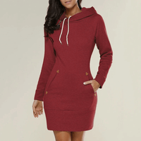 Sweatkleid | Taschen | Kaputzen | Knielang | Lange Ärmel | Einfarbig-Luzern Mode