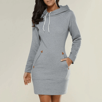 Sweatkleid | Taschen | Kaputzen | Knielang | Lange Ärmel | Einfarbig-Luzern Mode