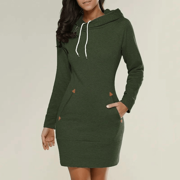 Sweatkleid | Taschen | Kaputzen | Knielang | Lange Ärmel | Einfarbig-Luzern Mode