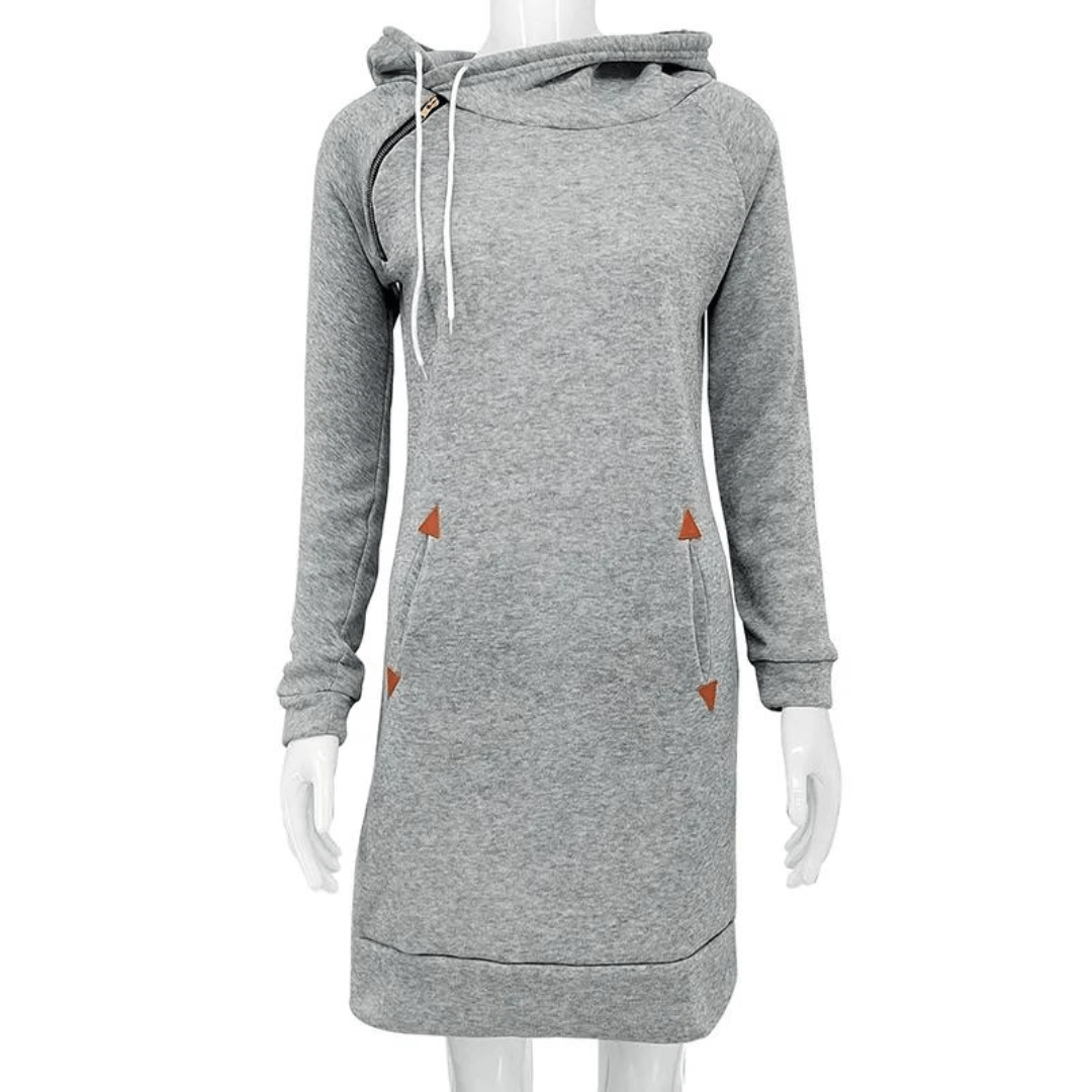 Sweatkleid | Taschen | Kaputzen | Knielang | Lange Ärmel | Einfarbig-Luzern Mode