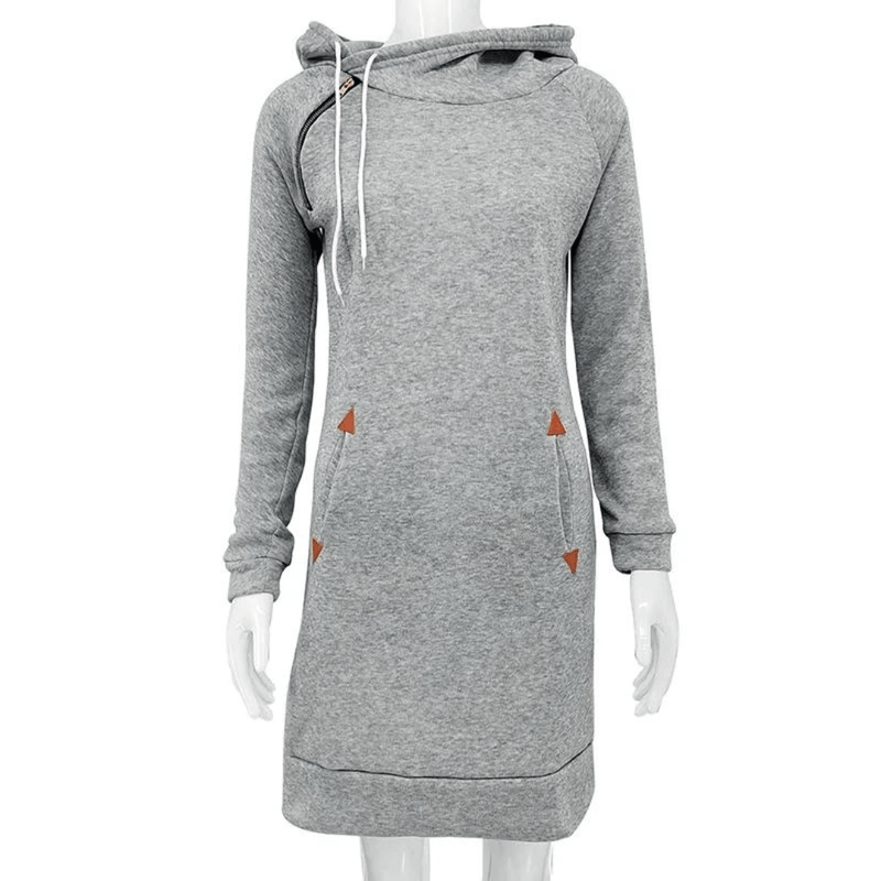 Sweatkleid | Taschen | Kaputzen | Knielang | Lange Ärmel | Einfarbig-Luzern Mode