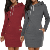 Sweatkleid | Taschen | Kaputzen | Knielang | Lange Ärmel | Einfarbig-Luzern Mode