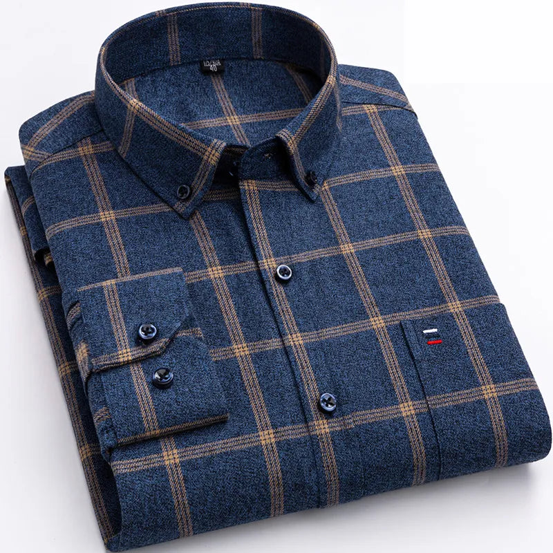 Herren Karohemd Langarm Business Freizeitmode Hemd-Dunkelblau-XS-Luzern Mode