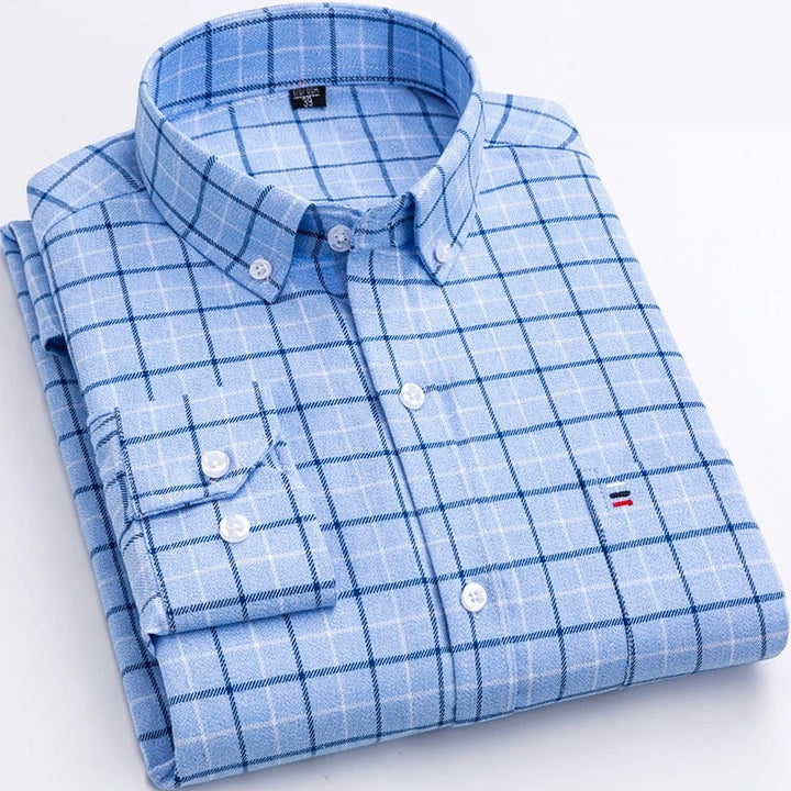 Herren Karohemd Langarm Business Freizeitmode Hemd-Hellblau-XS-Luzern Mode