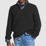 Herrenpullover mit halbem Reißverschluss | Kaschmir | Streifenmuster | Uni | Warm-Schwarz-S-Luzern Mode