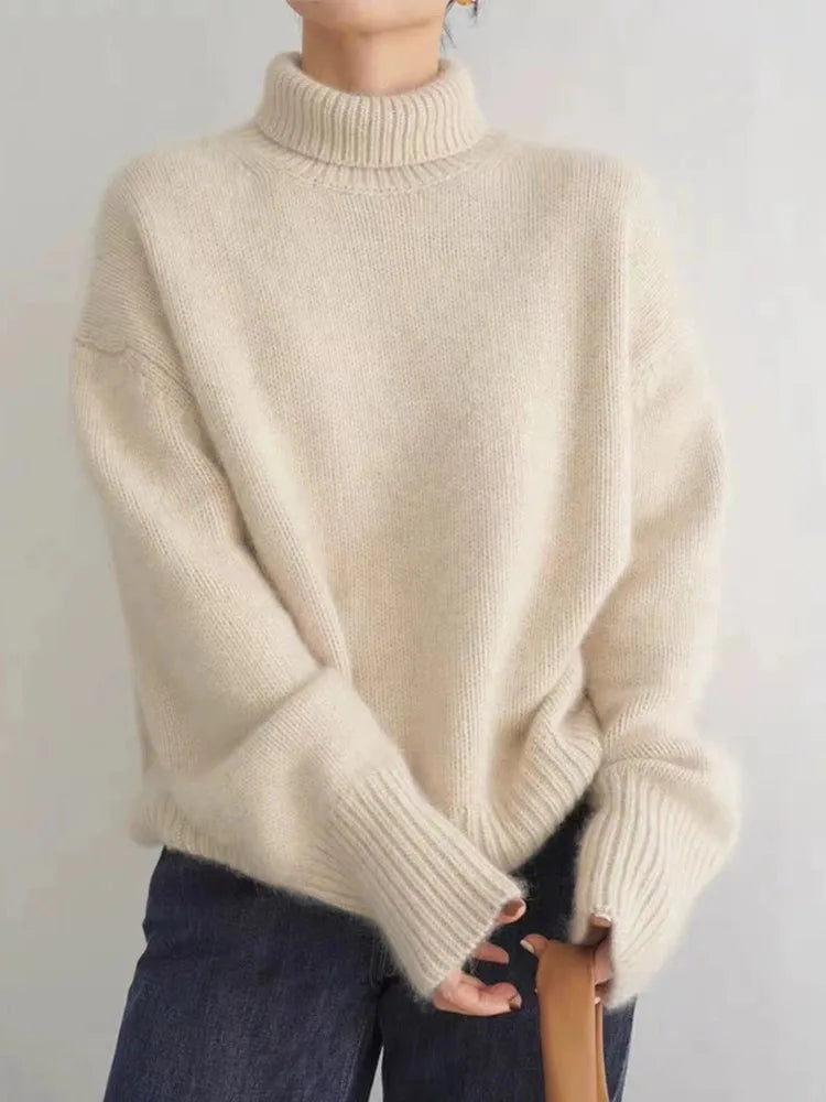 Kaschmir Rollkragenpullover Damen - Weicher Strickpullover-Beige-S-Luzern Mode