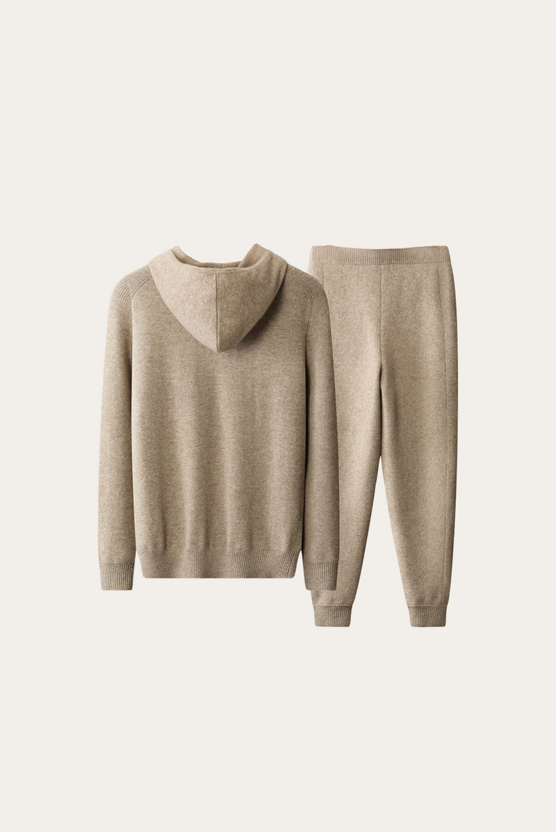 Herren Cashmere Merinowolle Jogginganzug | Beige | 2-teilig | Locker sitzend-Luzern Mode