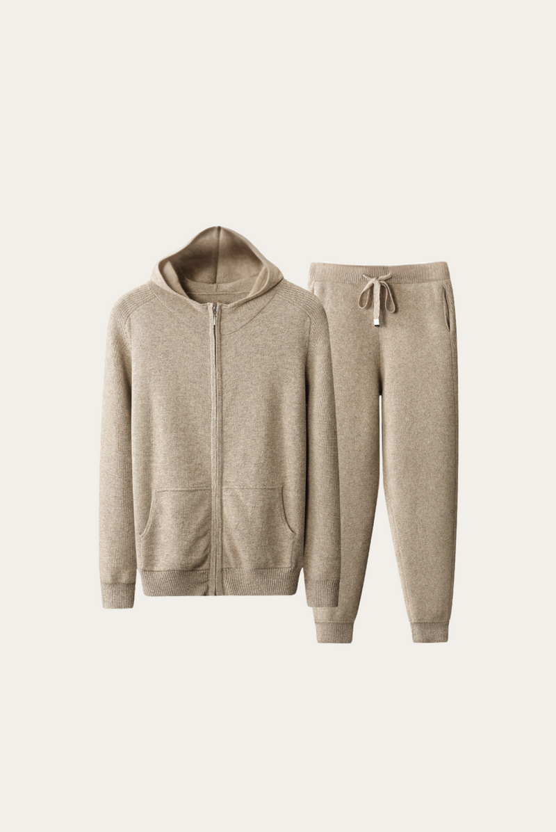 Herren Cashmere Merinowolle Jogginganzug | Beige | 2-teilig | Locker sitzend-S-Luzern Mode