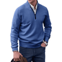 Herren Strickpullover mit Reißverschluss und Stehkragen-Blau-M-Luzern Mode