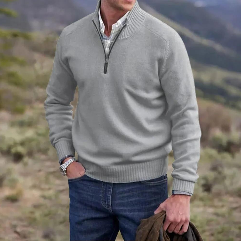 Herren Strickpullover mit Reißverschluss und Stehkragen-Luzern Mode