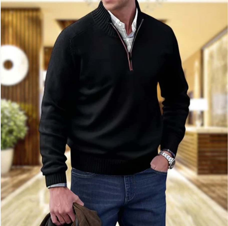 Herren Strickpullover mit Reißverschluss und Stehkragen-Luzern Mode