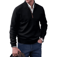 Herren Strickpullover mit Reißverschluss und Stehkragen-Schwarz-M-Luzern Mode
