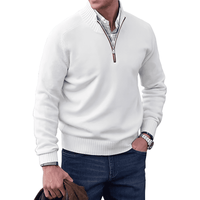 Herren Strickpullover mit Reißverschluss und Stehkragen-Weiß-M-Luzern Mode