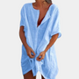 Leinenkleid Damen Sommerkleid Strandmode Tunika Look-Blau-S-Luzern Mode