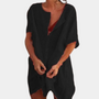 Leinenkleid Damen Sommerkleid Strandmode Tunika Look-Schwarz-S-Luzern Mode